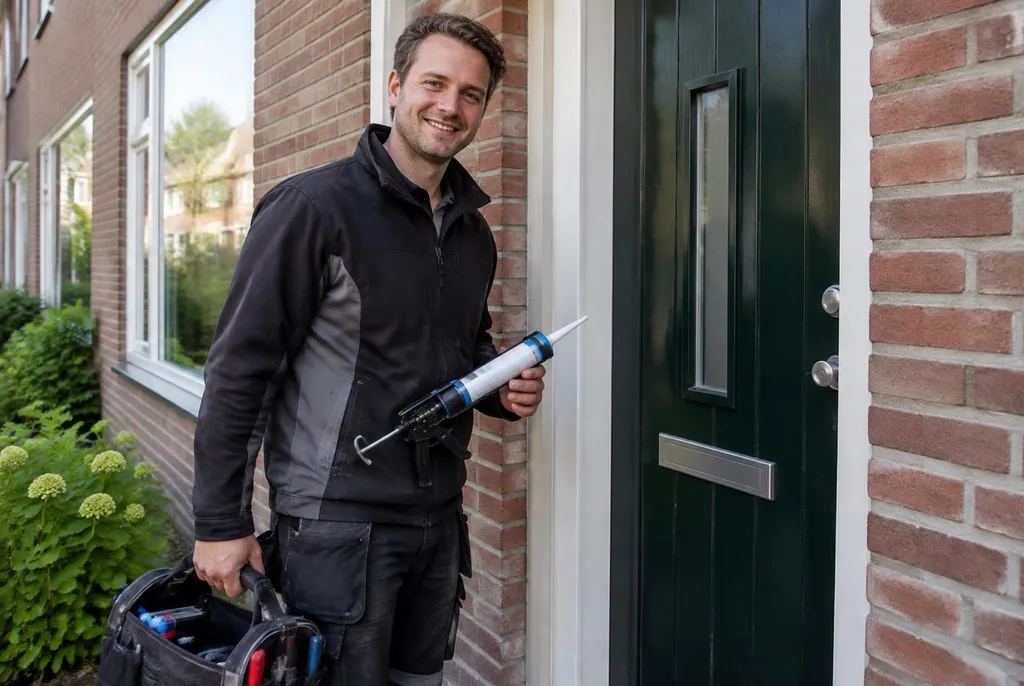 Vakman van Kitbedrijf Muiden bij de voordeur van een woning